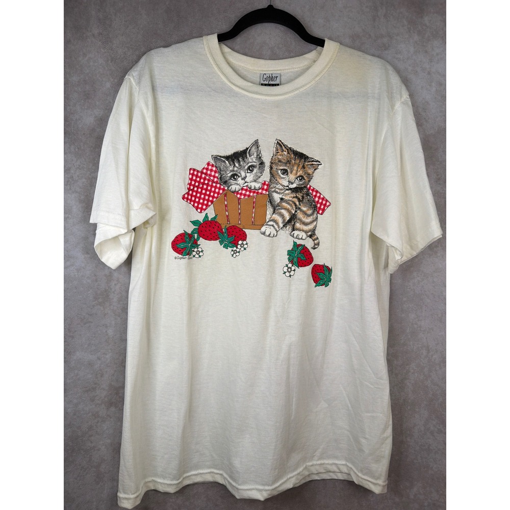 NWT VTG 90s Gopher Sport T-Shirt Women Large Kitten Strawberry Graphic Tee USA